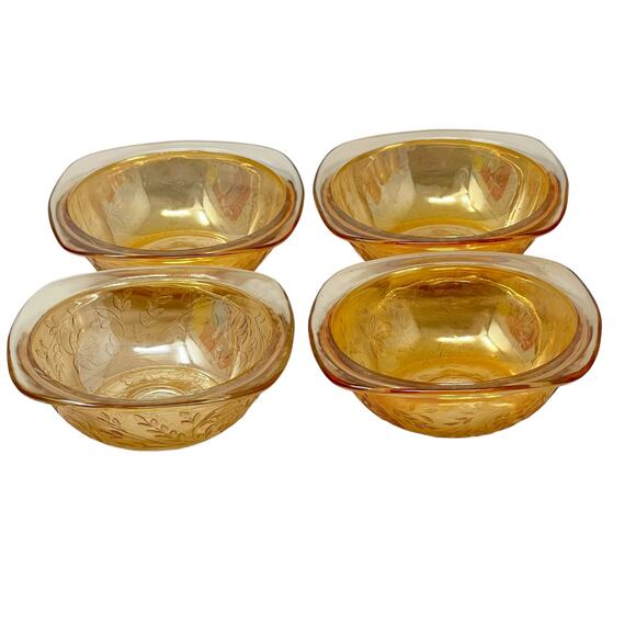 Jeannette Floragold Louisa Iridescent Carnival Glass Dessert Bowls Set of 4 - Picture 2 of 5